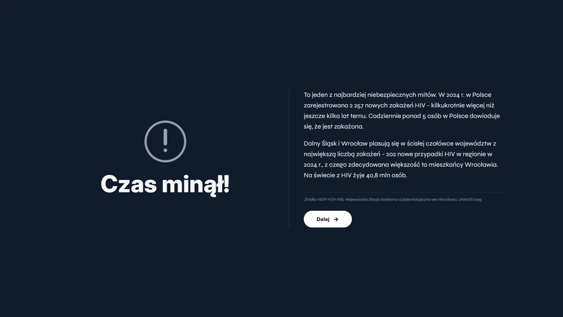 Wroc Win with HIV — ekran braku czasu
