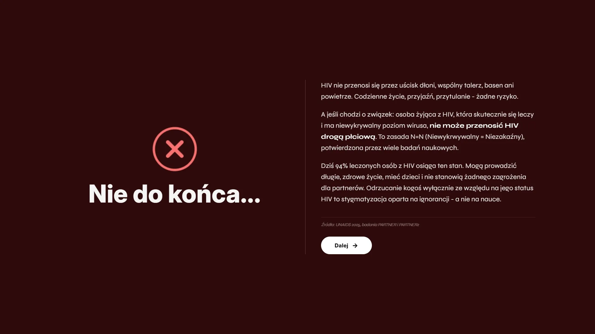 Wroc Win with HIV — ekran niepoprawnej odpowiedzi